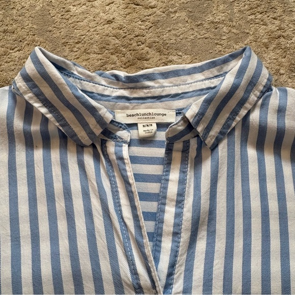 Beachlunchlounge Blue & White Striped Button Down Tie Front Shirt Size Medium - Picture 7 of 13